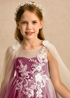 Azazie Amina Flower Girl Dresses Ivory Mulberry A-Line Lace Tulle Dress image8