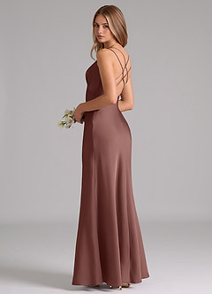 Azazie Suttona Bridesmaid Dresses Espresso A-Line Pleated Stretch Satin Dress image1