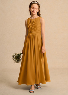 Azazie Ducky Junior Formal Flower Girl Dresses Butterscotch A-Line Pleated Chiffon Dress image4