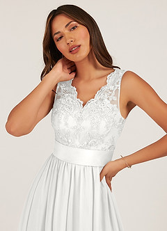 Azazie Gertrude Bridesmaid Dresses White A-Line Lace Chiffon Dress image6