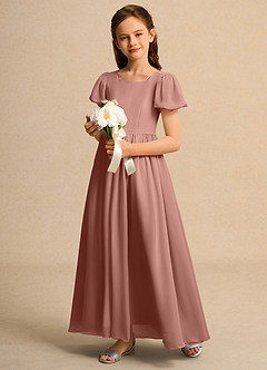 Azazie Lilia Girl Jurken voor bloemenmeisjes A-Lijn Jurk van Chiffon met Mouwen Ceder Roos image3