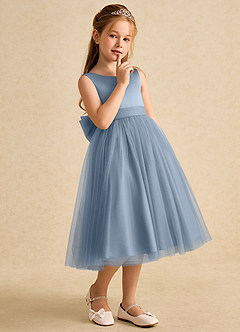Azazie Winnie Flower Girl Dresses Dusty Blue Ball-Gown Bow Tulle Dress image6