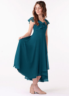 Azazie Posie Junior Ink Blue A-Line Ruched Chiffon Dress image3