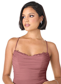Azazie Ashana Brautjungfernkleider Etui Herzchen Spitze Gittergewebe Kleid Wüstenrose image2