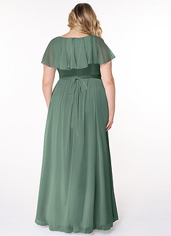 Azazie Jael Bridesmaid Dresses Eucalyptus A-Line V-Neck Mesh Dress image8