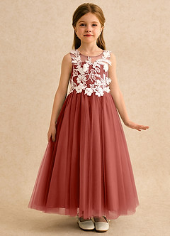 Azazie Mixie vestidos de niña de las flores Vestido de Terracota de Encaje de Corte Princesa image5