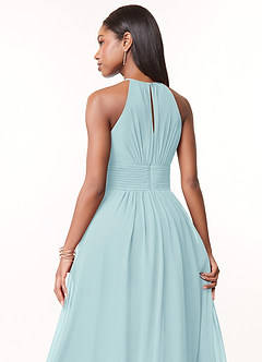 Azazie Bonnie Robes de demoiselle d'honneur Robe Trapèze en Mousseline de soie Trou de serrure froncé Verre De Mer image4