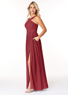 Azazie Elvira Bridesmaid Dresses Pomegranate A-Line Pleated Chiffon Dress image3