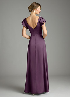 Azazie Omari Bridesmaid Dresses Plum A-Line Stretch Satin Dress image2