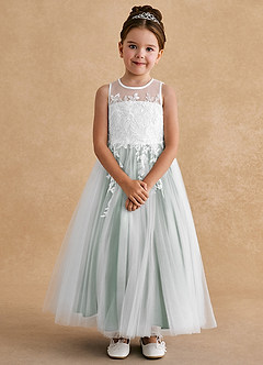 Azazie Bitsy Flower Girl Dresses Ivory Eucalyptus A-Line Lace Tulle Dress image4