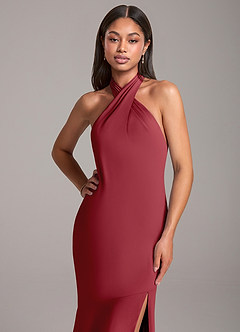 Azazie Lorena Bridesmaid Dresses Pomegranate Mermaid Pleated Chiffon Dress image2