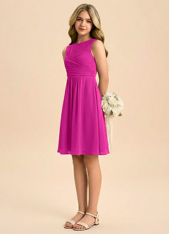 Azazie Skyla Junior Linia A Pofałdowany Szyfon Mini Młodsza druhna Sukienka image4