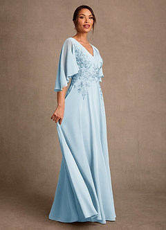 Azazie Tilda Vestidos para mãe da noiva Vestido Céu Azul de Chiffon de Linha A com Renda image3