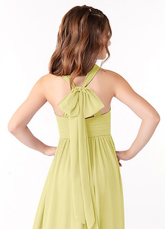 Azazie Jaylah Junior Abito A-Line in Chiffon Increspato Sorbetto Al Limone image4
