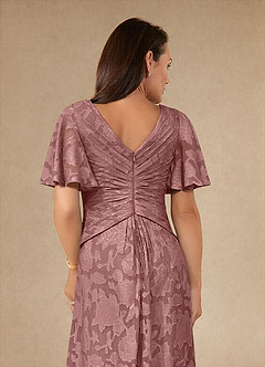 Azazie Emmeline Mother of the Bride Dresses Dusty Rose A-Line Pleated Floral Burnout Dress image6