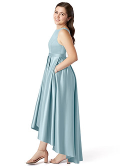 Azazie Inaya Junior A-Linie Gürtel/Schärpe Stretch-Satin Kleid Stimmungsvolles Blau image3