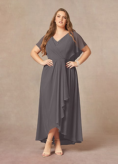 Azazie Eliza Moeder van de bruid jurken A-Lijn Jurk van Chiffon V-hals geplooid Staal Grijs image6