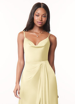 Azazie Brielle Suknie dla druhen Linia A Pofałdowany Satyna elastyczna Do ziemi Sukienka image4