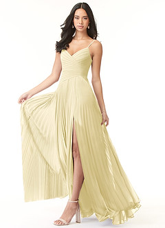Azazie Vini Jurken voor bruidsmeisjes Jurk van Chiffon met A-Lijn V-hals geplooid Citroensorbet image3