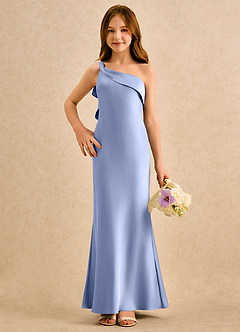 Azazie Almond Girls Formal Flower Girl Dresses Ice Sheath One Shoulder Stretch Satin Dress image4
