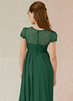 Azazie Delevingne Junior Dark Green A-Line Lace Chiffon Dress image5