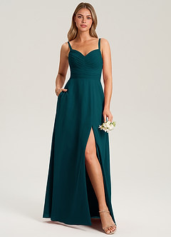 Azazie Terese Bridesmaid Dresses Pine A-Line Pleated Chiffon Dress image6