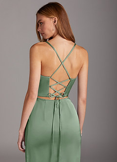 Azazie Brookelle Robes de demoiselle d'honneur Robe Fourreau en Satin extensible Corset en cœur Matcha image6