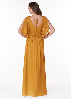 Azazie Temeka Brautjungfernkleider A-Linie Gestreift Chiffon Kleid Butterscotch image2