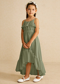 Azazie Karmen Flower Girl Dresses Pistachio A-Line Ruched Chiffon Dress image2
