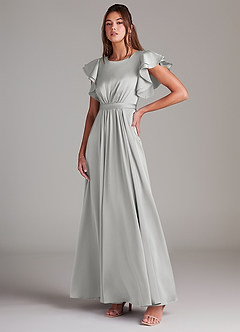 Azazie Daphne Modest Bridesmaid Dresses A-Line Ruched Stretch Satin Floor-Length Dress image4