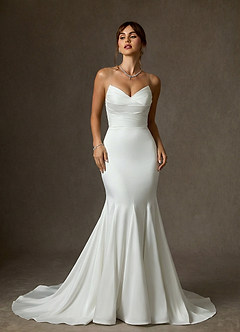 Azazie Lanelle Wedding Dresses Diamond White Mermaid Crepe Back Satin Dress image1