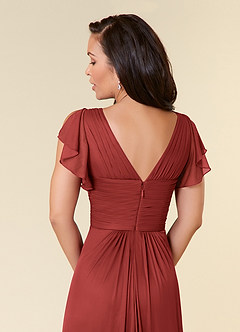 Azazie Reneya Mother of the Bride Dresses Rust A-Line Pleated Mesh Dress image6