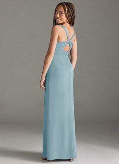 Azazie Mero Junior Moody Blue Mermaid Pleated Stretch Satin Dress image2