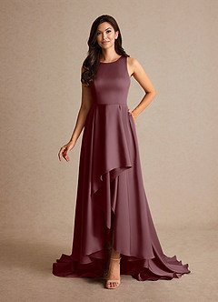 Azazie Niles Klänningar till brudens mor Klänning A-Line i Stretch Satin Tåg Sangria image8