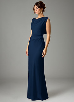 Azazie Kieryn Bridesmaid Dresses Dark Navy Mermaid Pleated Stretch Satin Dress image5