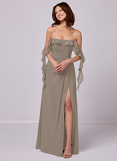 Barbie ♥ Azazie Bridesmaid Dresses Taupe A-Line Off the Shoulder Chiffon Convertible Dress image4