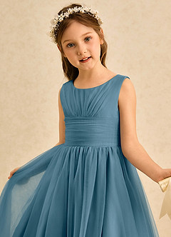 Azazie Macaron Jurken voor bloemenmeisjes A-Lijn Jurk van Tule Geplooid Bermuda image5