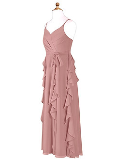 Azazie Peyton Junior Vestido de Rosa Polvorienta de Gasa de Corte En A con Volantes en cascada Cuello en V image8