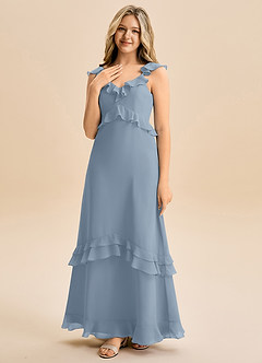 Azazie Tavie Junior Dusty Blue A-Line Ruched Chiffon Dress image3