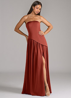 Azazie Adeline Bridesmaid Dresses Terracotta A-Line Strapless Stretch Satin Convertible Dress image4