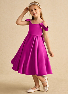 Azazie Favia Flower Girl Dresses Fuchsia A-Line Off the Shoulder Matte Satin Dress image6