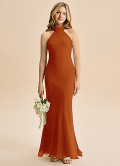 Azazie Velli Junior Meerjungfrau-Linie Hoher Kragen Chiffon Kleid Paprika image1