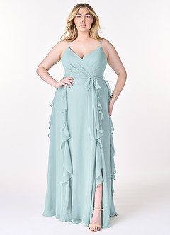 Azazie Peyton Bridesmaid Dresses Mist A-Line Ruched Chiffon Dress image7