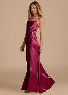 Azazie Marzia Bridesmaid Dresses Burgundy Mermaid Pleated Metallic Satin Dress image2
