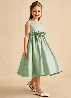 Azazie Peaches vestidos de niña de las flores Vestido de Salvia Polvorienta de Satin Mate de Corte En A con Lazo image3