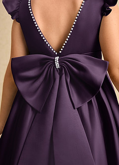 Azazie Dumpling vestidos de niña de las flores Vestido de Ciruela de Satin Mate de Corte En A con Lazo image6