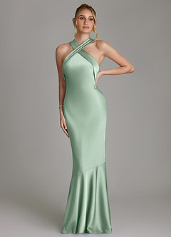 Azazie Reign Bridesmaid Dresses Agave Mermaid Pleated Stretch Satin Dress image4