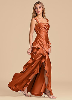 Azazie Sloane Brautjungfernkleider A-Linie Herzausschnitt Metallischer Satin Kleid Gebranntes Orange image3