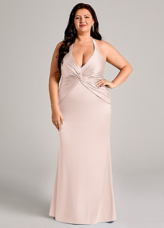 Azazie Valerie Vestidos de damas de honor Vestido de Rosa Rubor de Satén Elástico de Corte Sirena con Plisado image1