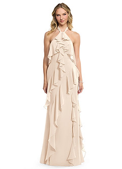 Azazie Velma Bridesmaid Dresses White Alabaster A-Line Side Slit Chiffon Dress image1